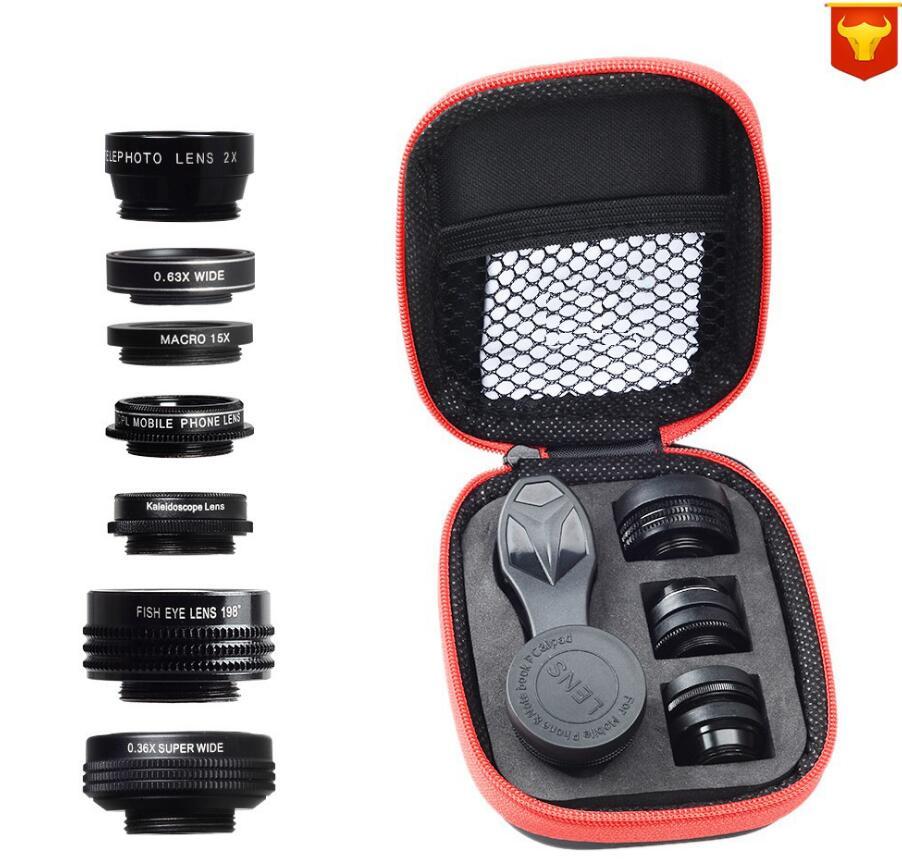 APEXEL Phone Lens Kit Universal 10 In 1 Fisheye Wide Angle Macro Lens CPL Filter Kaleidoscope 2X Telescope Lens For Smartphone